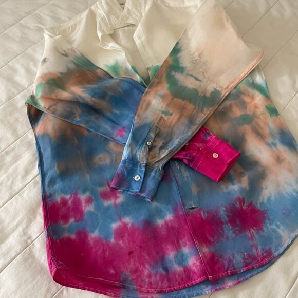 🎨 Free Speech Glitch Dyed Linen Shirt – Artfully Undone, Effortlessly Cool - Picture 7 of 14